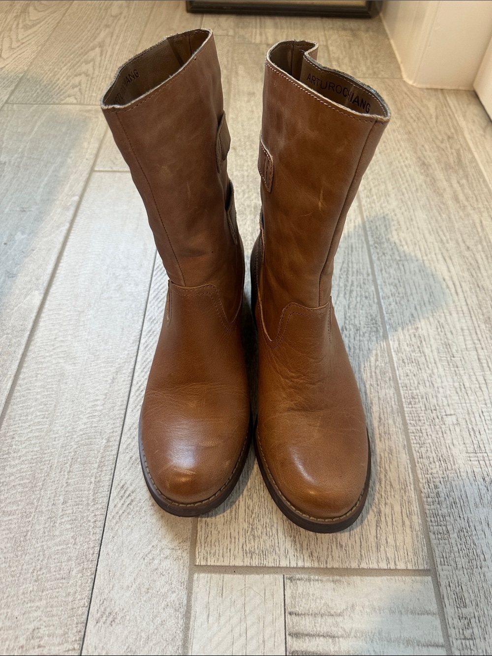 Arturo Chiang Men's Chestnut Brown Leather Mid-Calf Boots